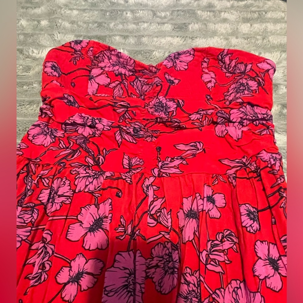 Red and Pink Floral Strapless jumpsuit